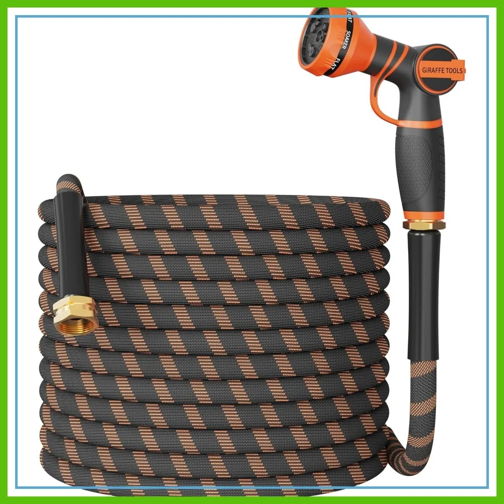 

75FT Non-Expandable Garden Hose 1/2" Lightweight Flexible Water Hose Burst 600 psi with 9 Spray Nozzle Heavy Duty