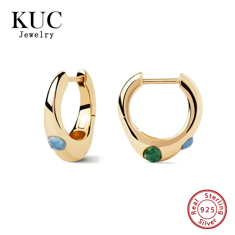 

Women Fine Jewelry Stylish Plata 925 Sterling Silver 18k Gold Plated Unique Colored Zircon Hoop Earrings
