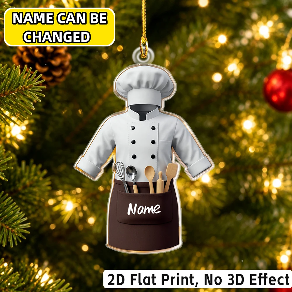 2D Flat‑Personalised Name Acrylic Ornament,Professional Chef Uniform Pattern,Xmas Tree Decor,Unique Holiday Gift