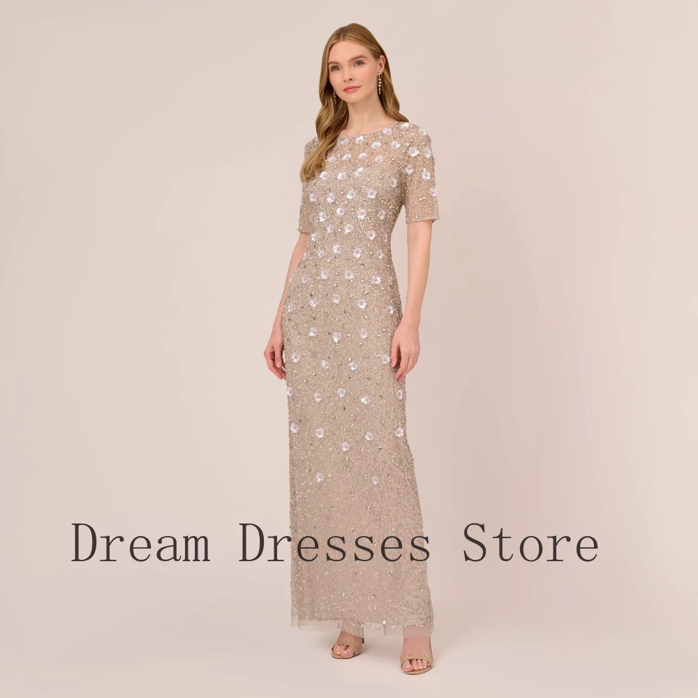 

Customized Exquisite Tulle Beading Sequined Flower Straight Scoop Neck Long Dresses Bespoke Occasion Dresses Casual High quality