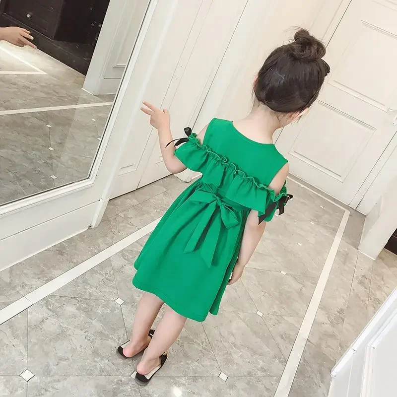 Girls Casual Summer Green Dress Baby Fashion 11 Child 2 4 To 12 Years Princess Dresses Brief Play In The Park Girls Clothes Kids