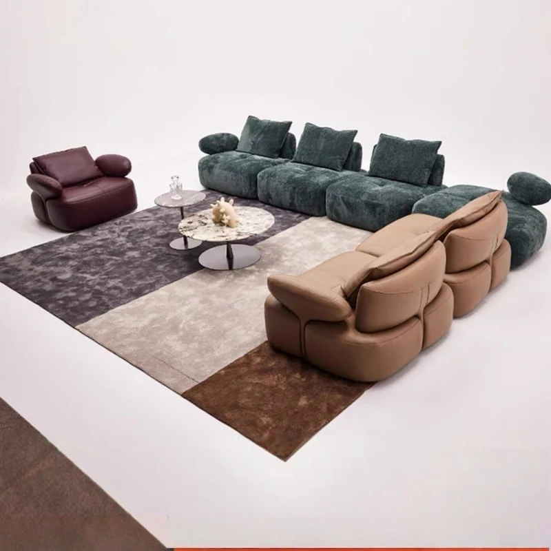 

Italian light luxury designer creative new villa large flat floor first floor cowhide living room leather fabric combination