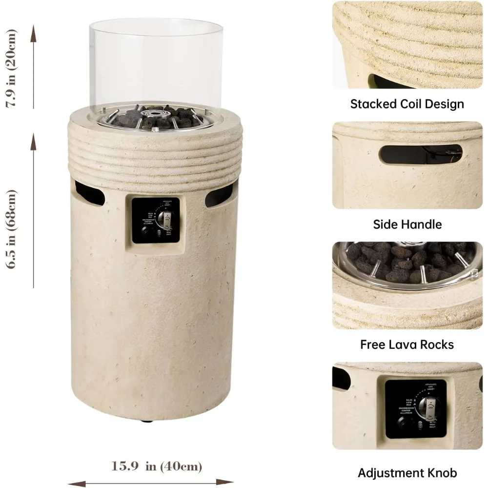 Foyer de propano para exteriores de 16 pulgadas con 50.000 BTU y rocas de lava para uso en patio