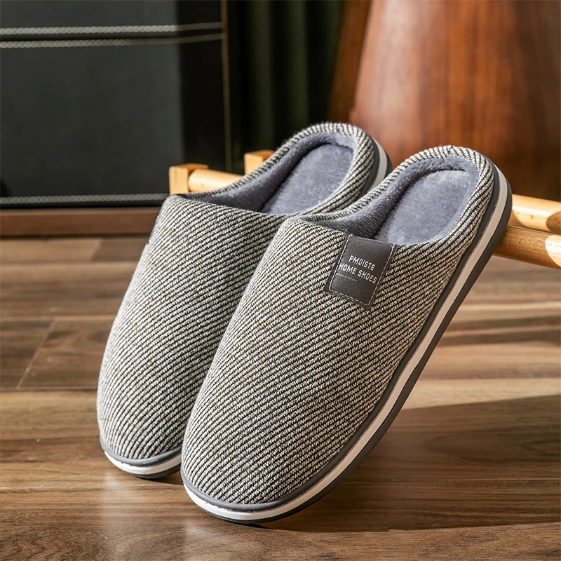 Winter men Fur Slippers Warm Comfort Flat Gray Slipper Plush Home house slippers Soft non slip Plus Size 50-51 Men Slippers