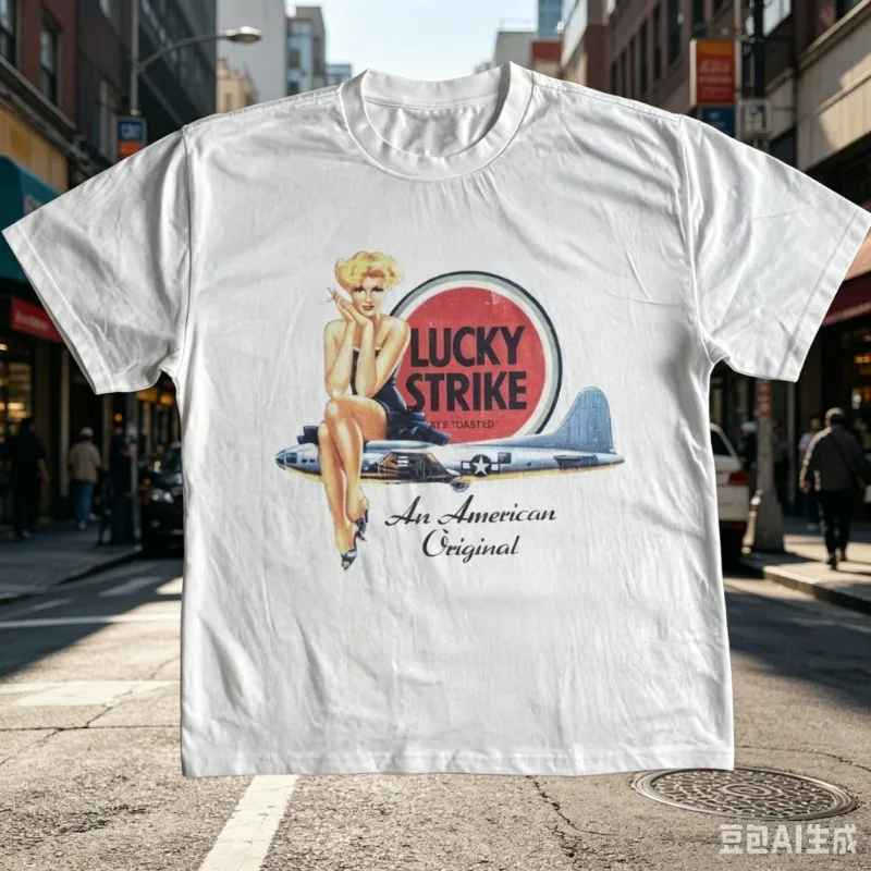 2026 Lucky Strike Pin-Up T-Shirt for Men Vintage Graphic Tee Retro American Pin-Up Girl Print Short Sleeve Casual Summer Top