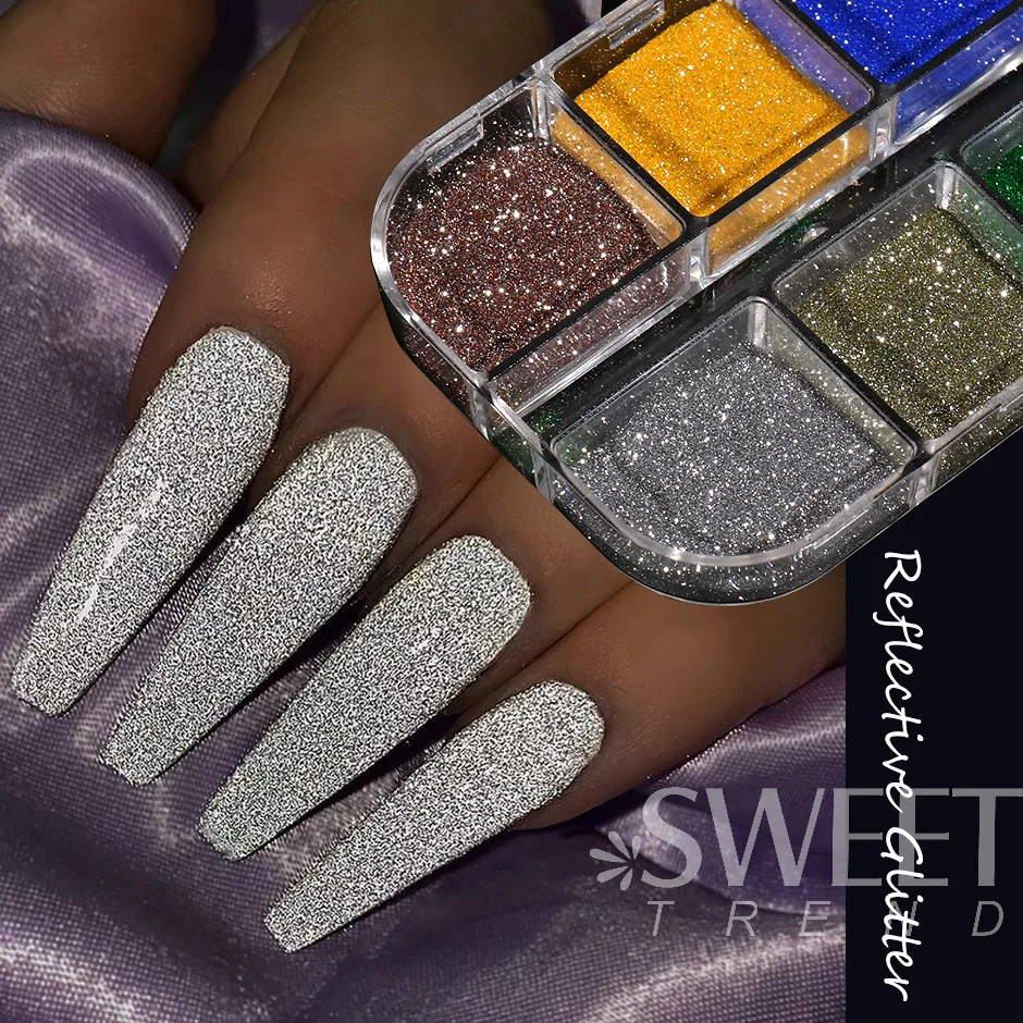 Sparkly Diamond Glitter polvere per unghie argento riflettente colorato pigmento cromato Flash discoteca immersione sabbia Manicure paillettes