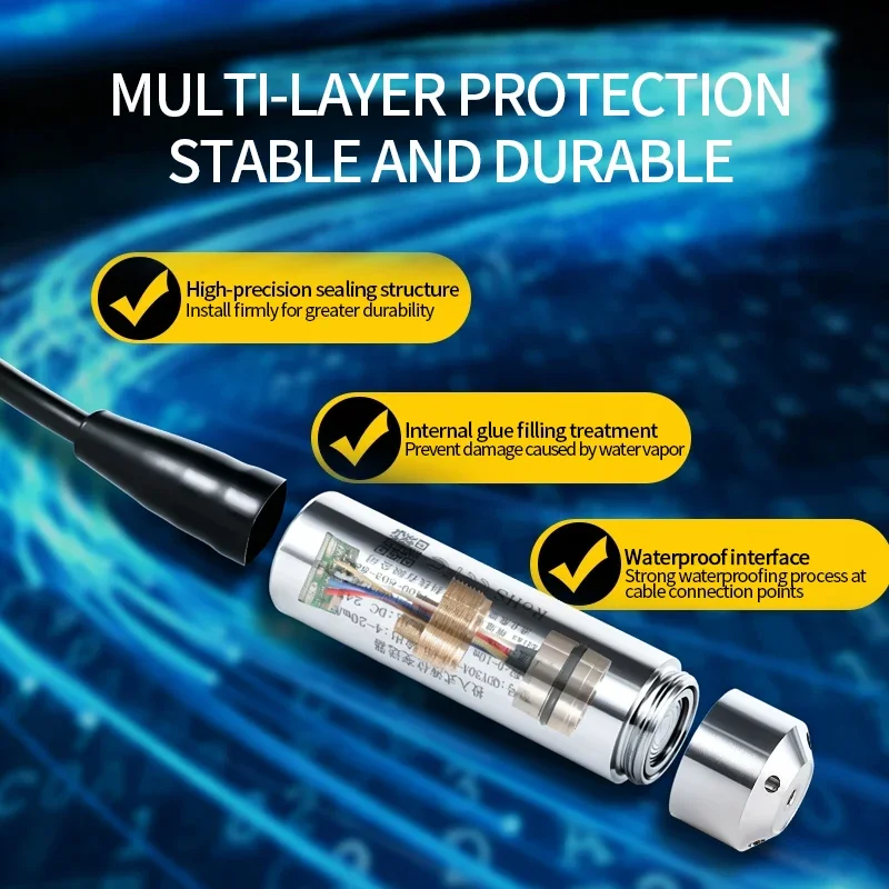 QDY30A Level Sensor 5m 10m 50m Liquid Level Transmitter 4-20mA 0-10V RS485 Hydrostatic Water Tank Well Level Sensor Probe 28mm