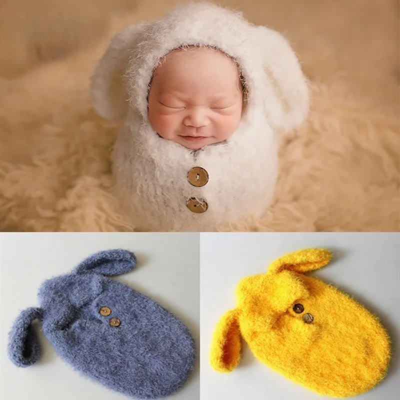 

Baby Photography Knit Costume Warm Soft Knitted Sleeping Bag for Newborn Photo Shoot 100 Days Potato Sack Prop with Dog Theme