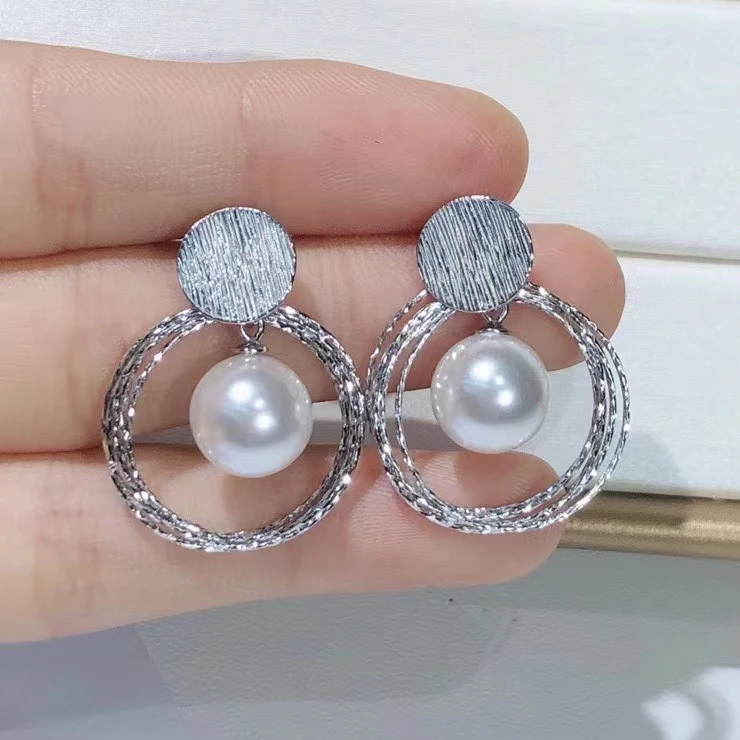 

Circle Shape 925 Sterling Silver Earrings Findings Settings Base Mounting Parts Accessory for 7-10mm Pearls 5 pairs/lot