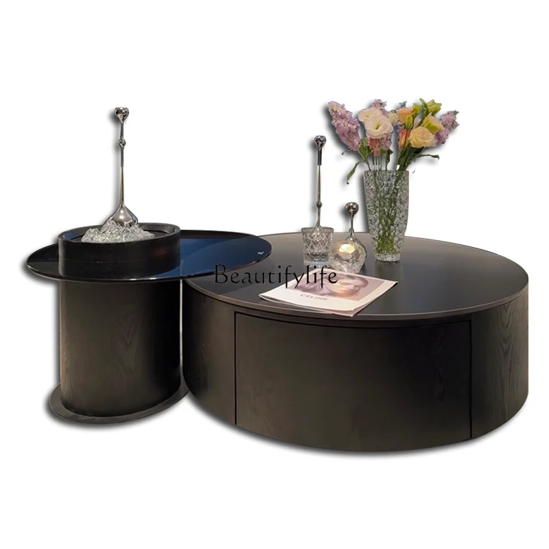 

Italian minimalist rock slab coffee table modern simple size round coffee table living room light luxury high sense