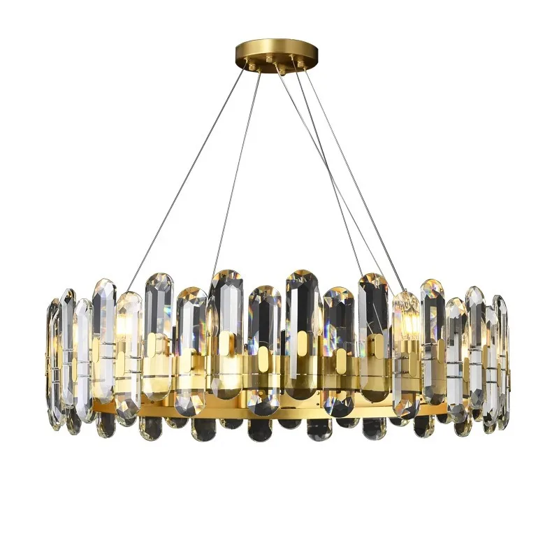 

All copper, high-end, American, light luxury, crystal, chandelier, living room, lamp