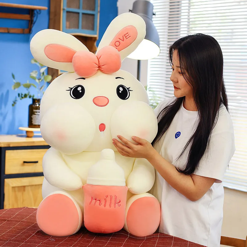 Stuffed Animal Rabbit Plush Toy Anime Kawaii Baby Bottle Bunny Plush Soft Pillow Plush Toy for Children Birthday Christmas Gifts