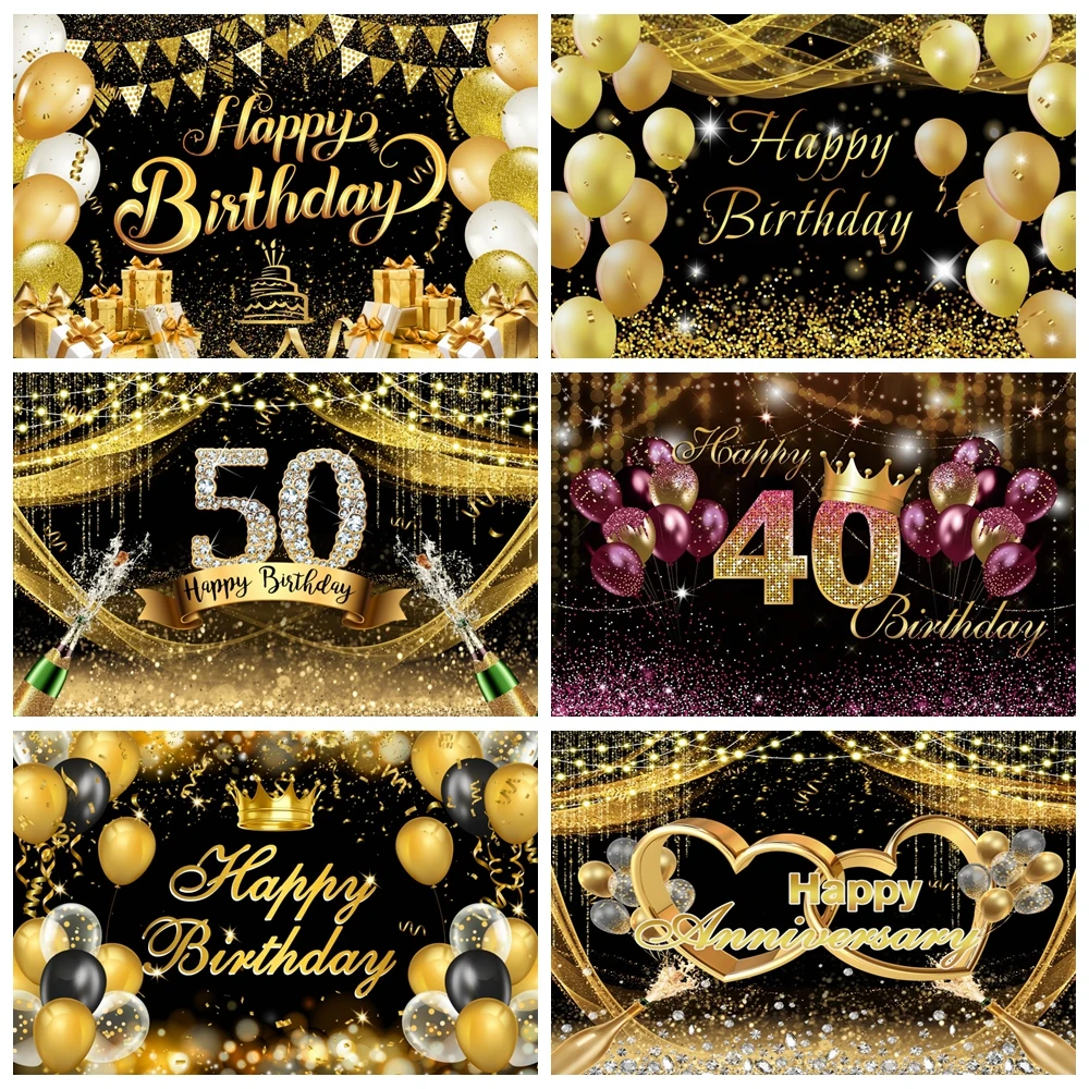 

Adult Birthday Party Photography Backdrop Gold Glitter Balloon Flower Birthday Party Decor Photographic Background Photo Studio