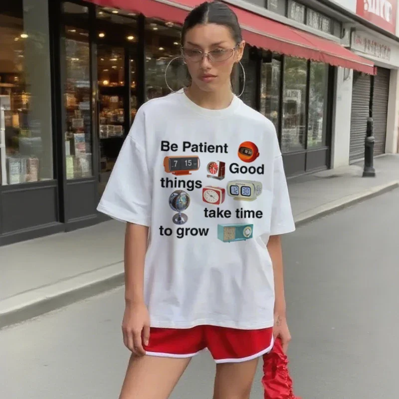 Retro Clock Printed T-Shirt 90s Y2k Aesthetic Cool Women Shirt Streetwear Short Sleeve Graphic Tee Inspirational Unisex Clothing