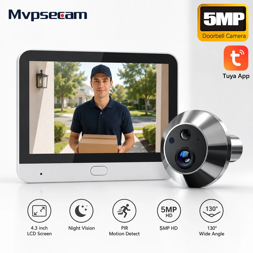 5MP Wifi Wireless Hot Viewer Smartlife Home Tuya App Video Doorbell Camera IR Security-Protection Video Peephole For The Doorbel