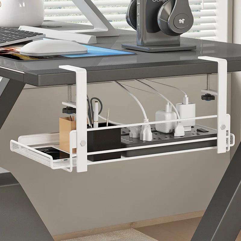 Picture 3: Under Desk Cable Management Tray No Drill Steel Desk Cable Organizers Wire Management Tray Cable Management Rack Storage Shelf