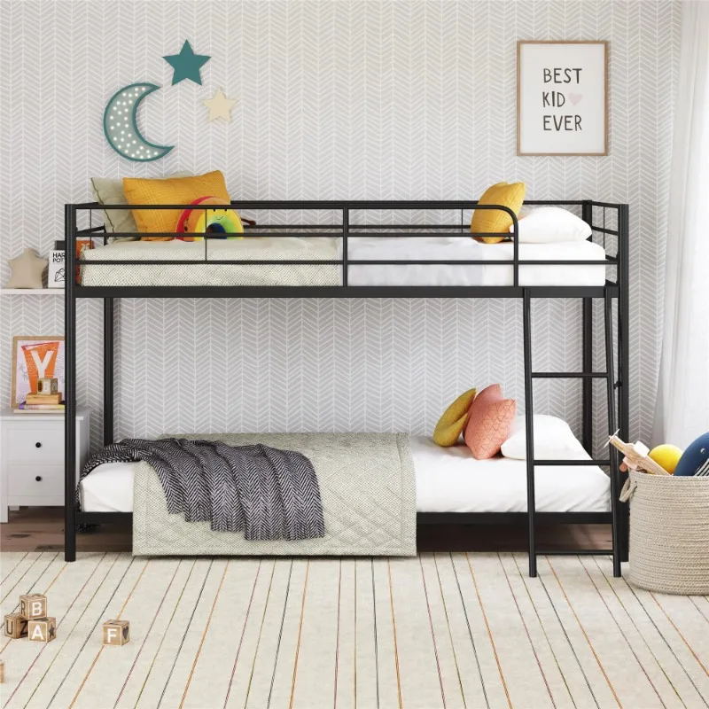 Small Spaces Twin-over-Twin Low Profile Junior Bunk Bed, Black bedroom furniture  twin bed frame