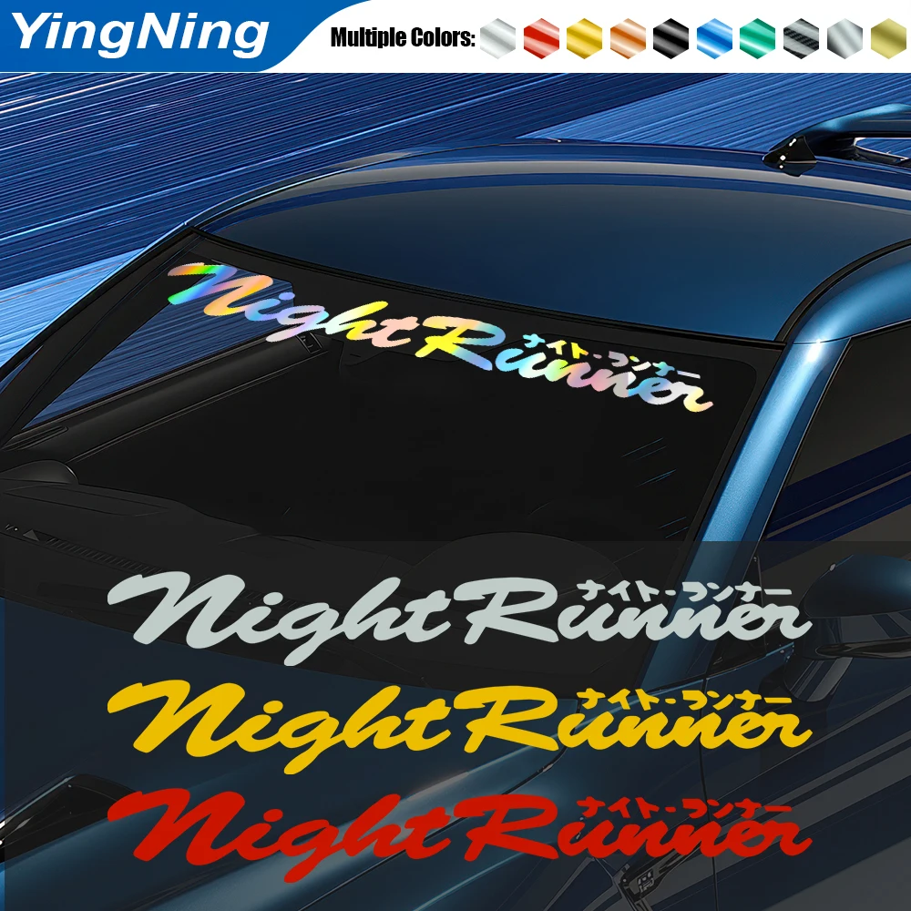 Japanese JDM Night Runner Car Sticker Kanji Vinyl Windshield Decal Waterproof Reflective Auto Window Banner Styling Accs