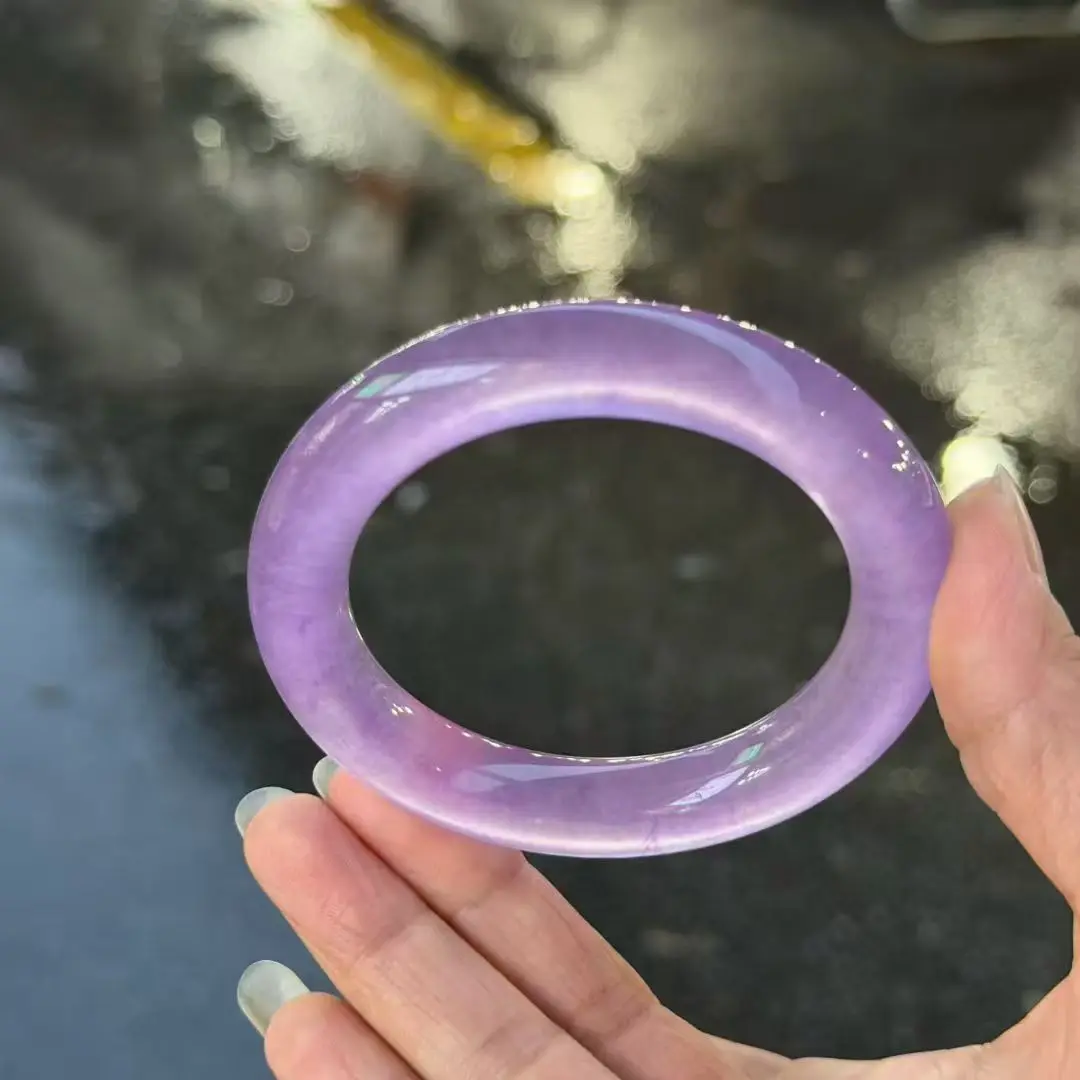 

New Exquisite High Ice Purple quartzite Jade Bracelet round bar Elegant Jadeite Bangles women's Fine Handring Jewelry