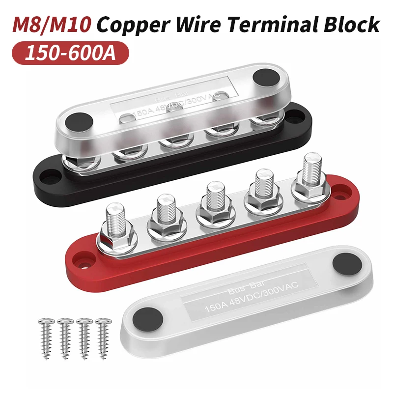 

M8 M10 150A-600A 48V DC Wiring Terminal for RV Yacht Car Power Distribution Block Busbar Wire Copper Busbar Terminal Post