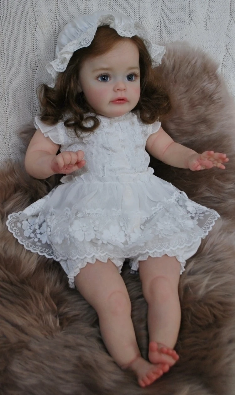 

60cm Huge Size Already Painted Finished Doll Reborn SueSue Girl 3D Skin Visible Veins Rooted Long Hair Cuddly Soft Body Doll