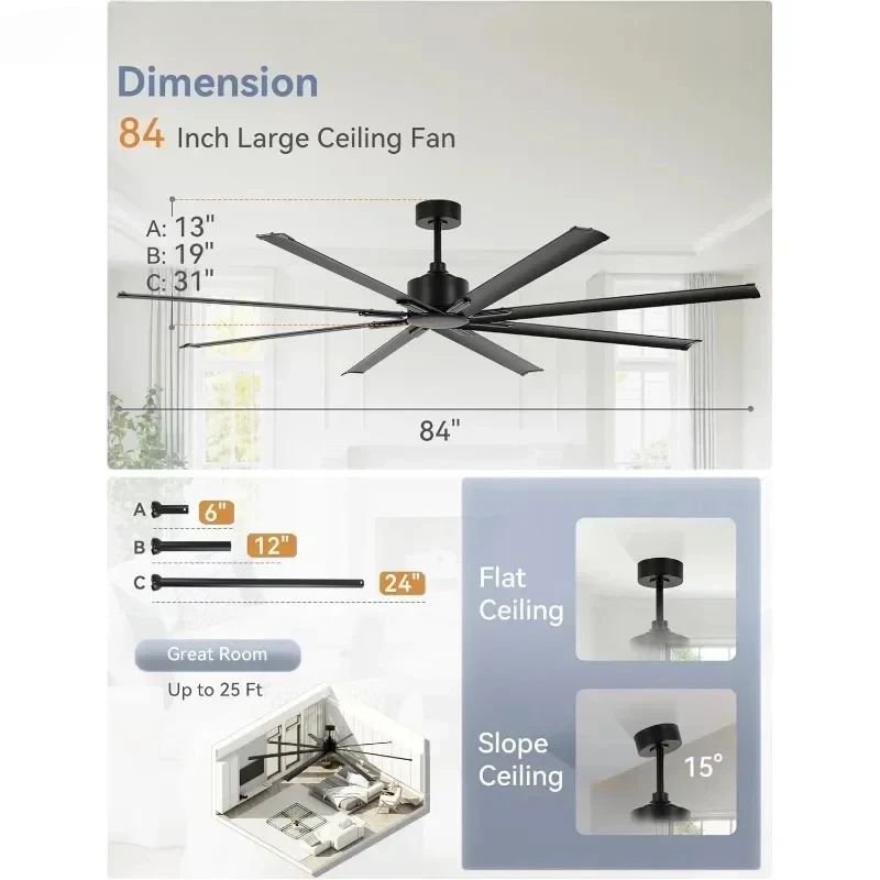 Large Ceiling Fans Ceiling Fans Home or Commercial Ceiling Fans for Porches/garages/shops Ceiling Fan with Light Ceiling Fan