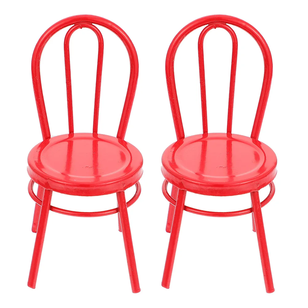 

2 Pcs Simulation Chair House Supplies Mini Adornment Accessories Prop Chairs Tiny Small Tool Iron Ornament Decor Miniature