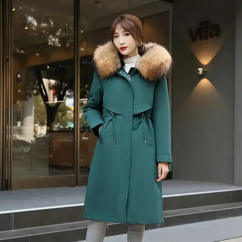 

Winter Jacket Female Thick Warm Parkas Hooded Outwear Large SizeInner Liner Removable Fur Over Knee Overcoat Women Cotton Coat