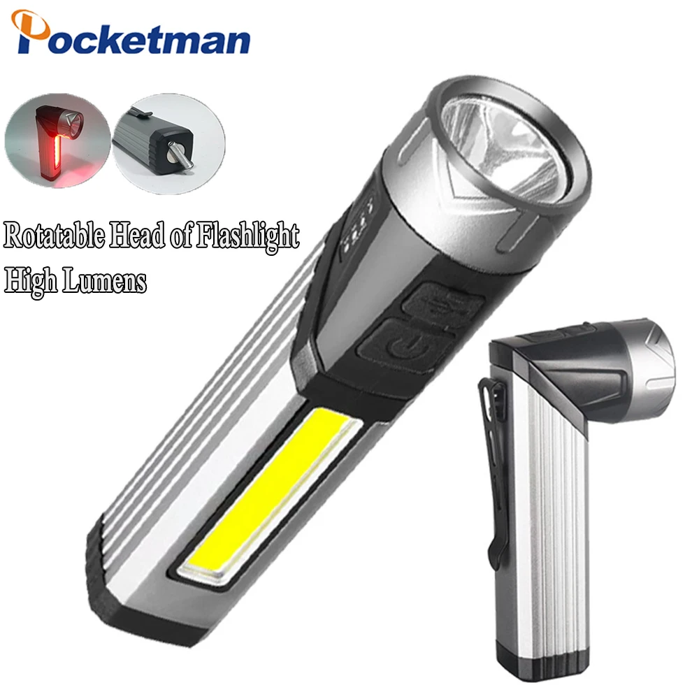 Multifunctional 90 Degrees Rotatable USB Rechargeable Flashlight with Magnet Powerful COB LED Work Light Waterproof Torch