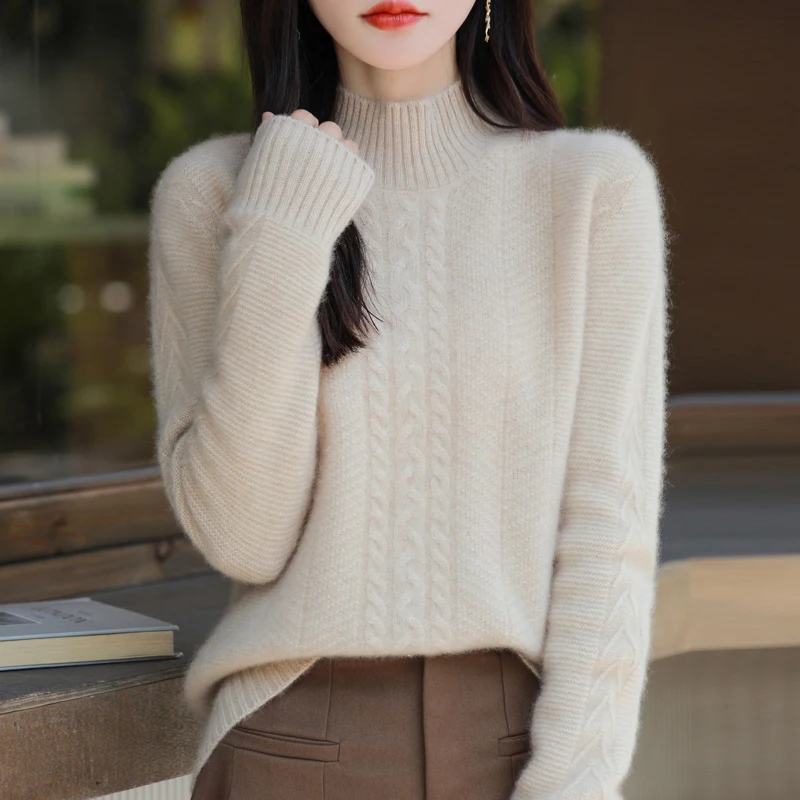 New pattern Women Knitting Pure Australian Wool Pullover Fashion Thickened Seven Needles Sweater Twisted pattern style Warm Tops