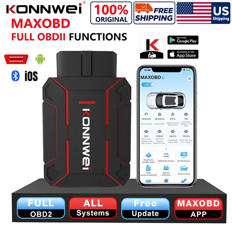 2026 KONNWEI MAXOBD Car OBDII Fault Diagnostic Tool Full System SAS SRS ABS System Deep Scan Bluetooth Connection OBD2 Scan Tool
