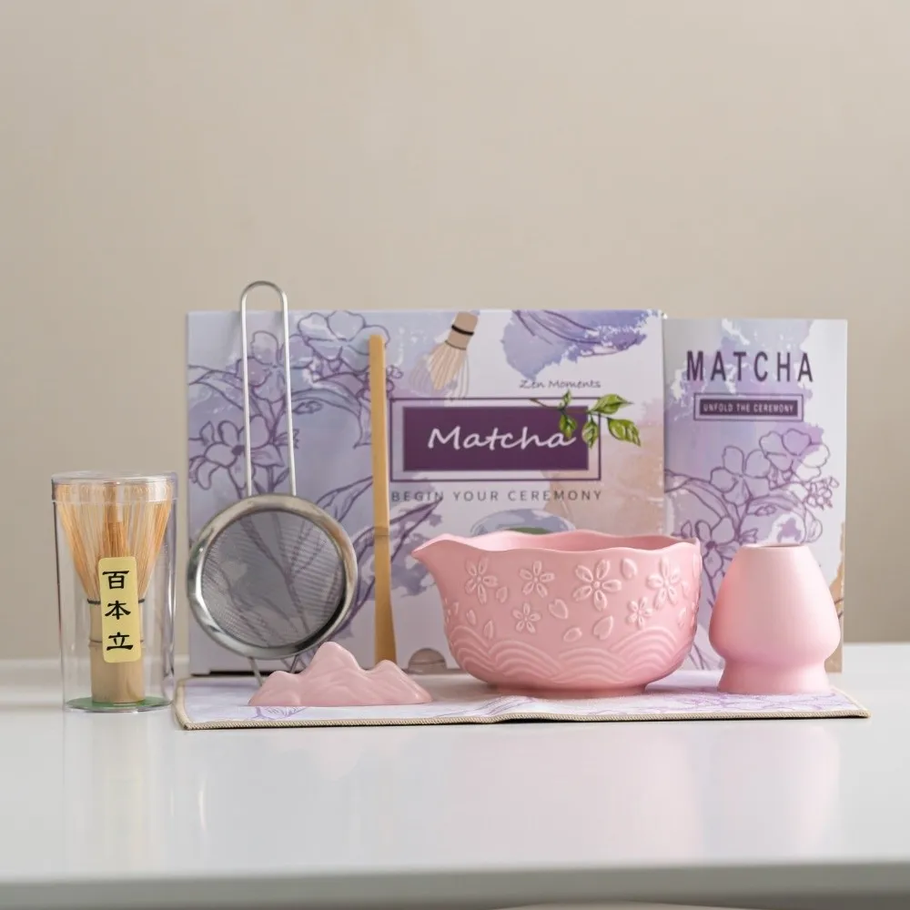 

2/4/7 Pcs New Ceramic Matcha Bowl Flower with Pouring Spout Matcha Making Kit Sakura Reusable Matcha Whisk Holder Tea Lovers