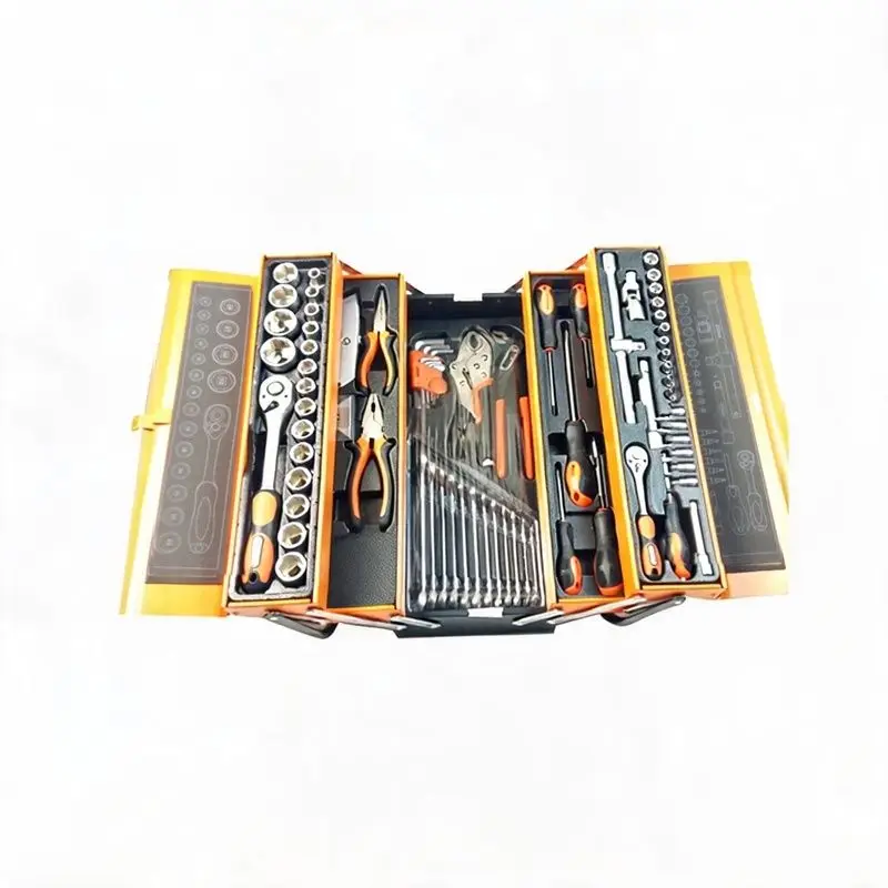 Iron Box Toolbox Set with Vehicle Maintenance Tools Portable Folding Toolbox Set Car Maintenance Machinery Maintenance Car Tools