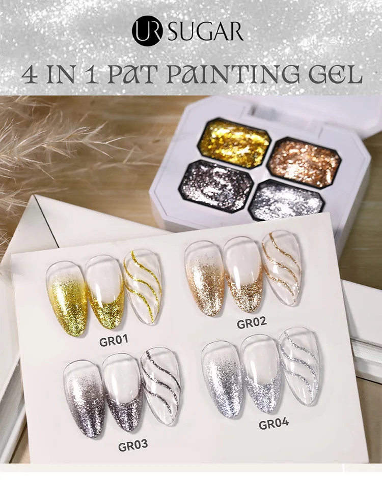 UR SUGAR Glimmer Pat Malgel Nagellack Gold Silber French Nails DIY Linien Blumen Malerei Patting Maniküre Nagelstempel – Detail 2