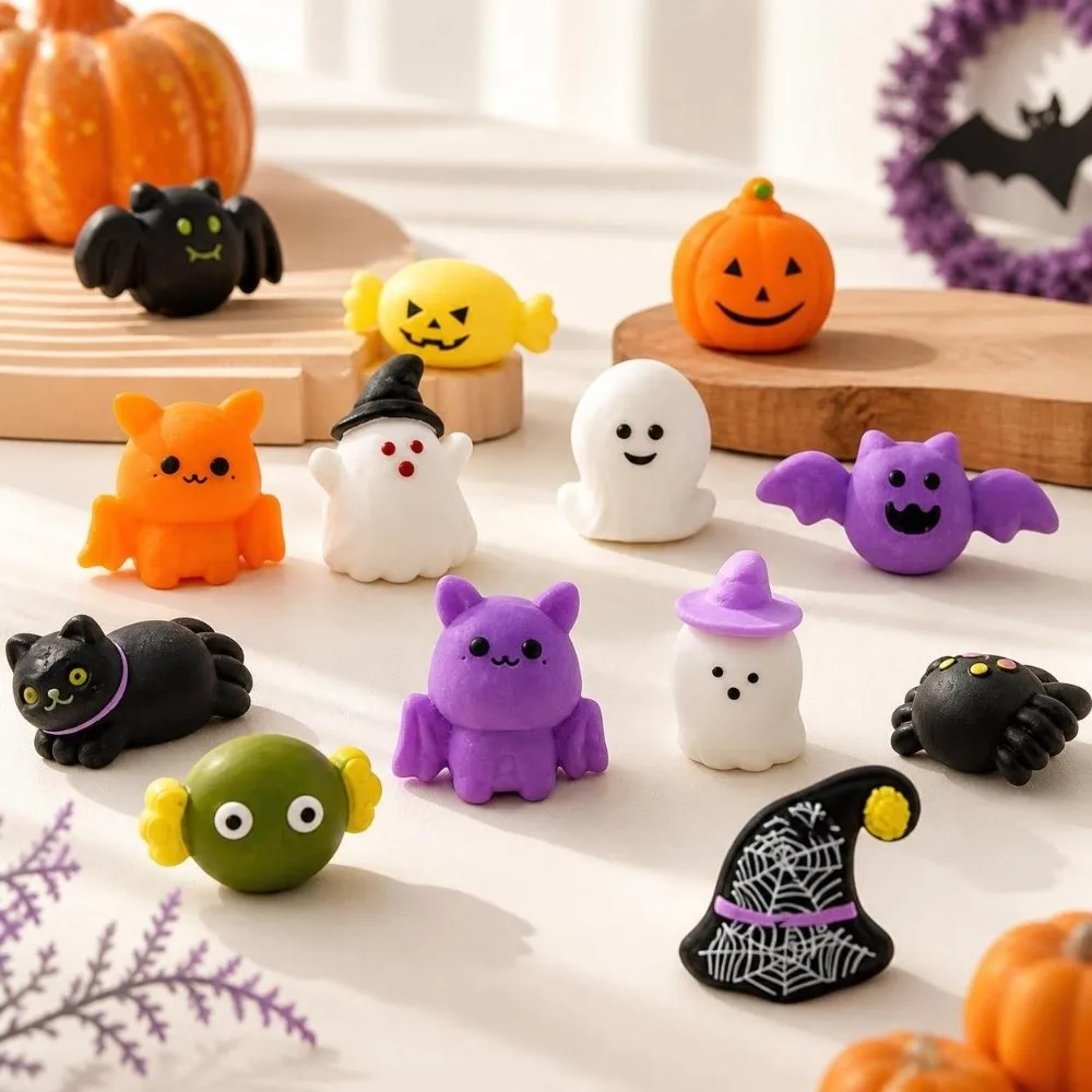 50Pcs Cute Mini Halloween Squeeze Anxiety Relief Soft TPR Fidget Hand Relax Funny Ghost Squishy Office Desk