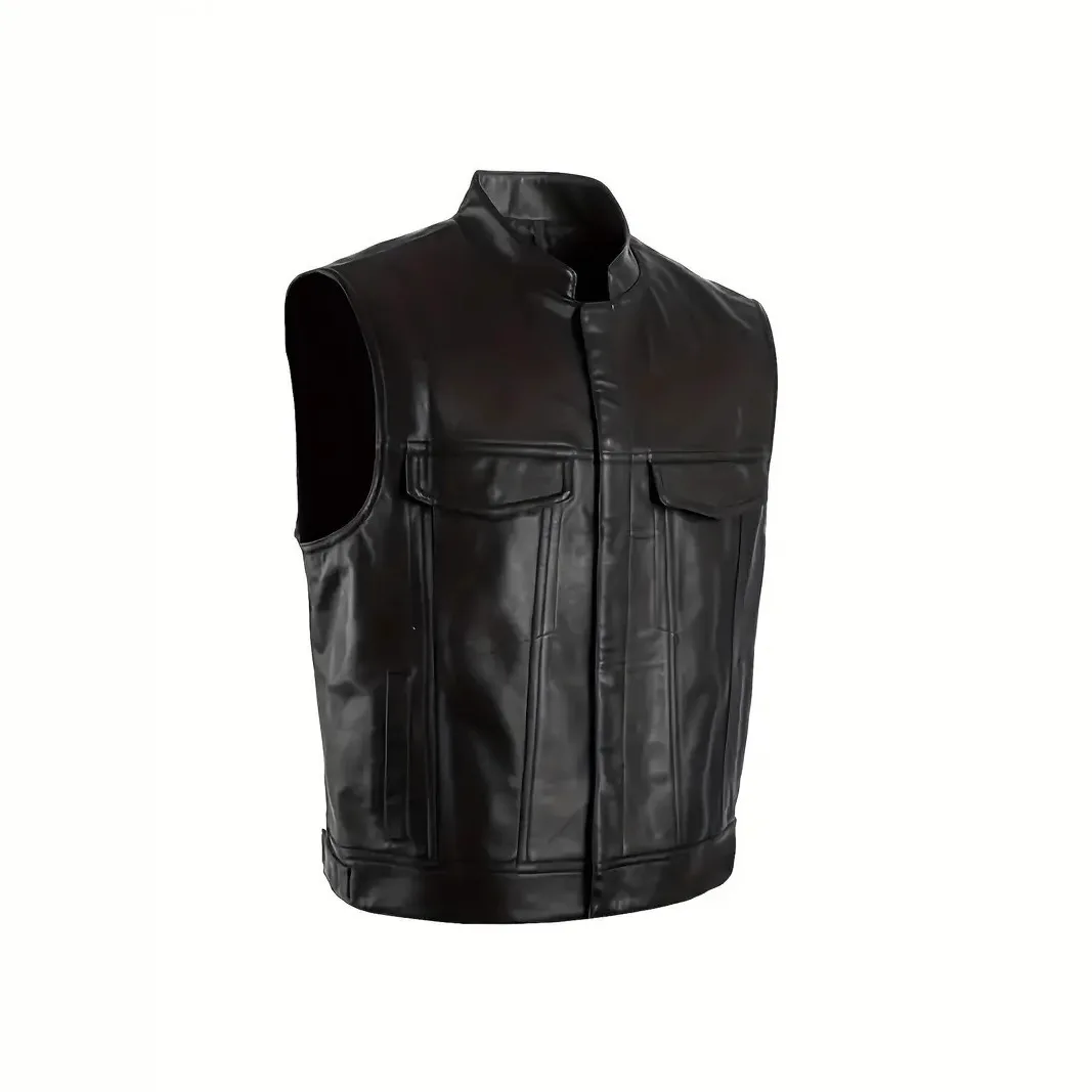 الرجال بولي Leather سترة جلدية الذكور عادية دراجة نارية زر سترة جلدية الرجال دراجة نارية سترة جلدية عالية الجودة الرجال أكمام جاكيتات #5