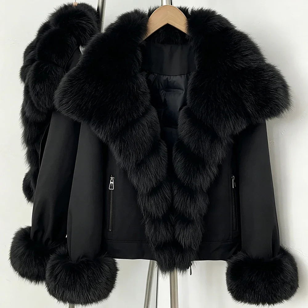 OFTBUY Neue Winter-Daunenjacke für Damen mit Echtem Fuchspelzkragen, Natürliche Pelz-Pufferjacke, Pelzmanschetten, Lässiger Mantel, Oberbekleidung – Detail 4