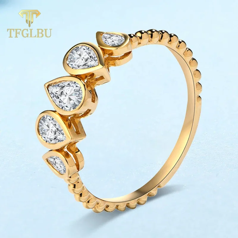 

TFGLBU Vintage Full Pear Cut Moissanite 925 Sterling Sliver Ring for Women Trendy Irregular Diamond Band Christmas Gift Jewelry