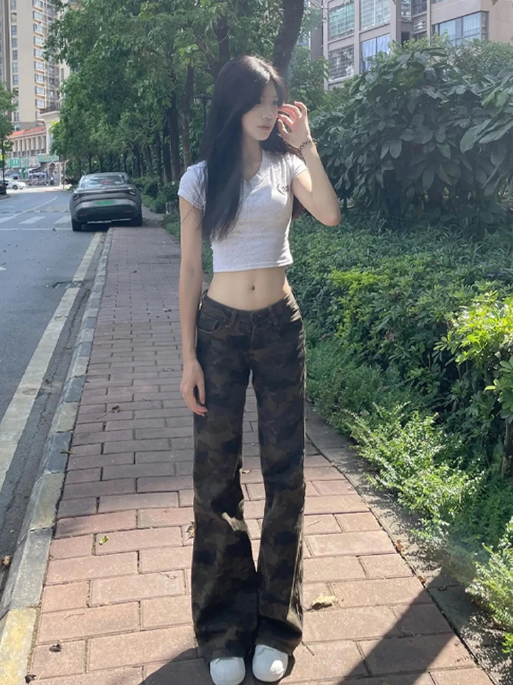 

American Retro Camouflage Jeans Men's Slim Straight Leg Denim Pants High Street Sle Youthful Wear Resistant Straight Tube T...