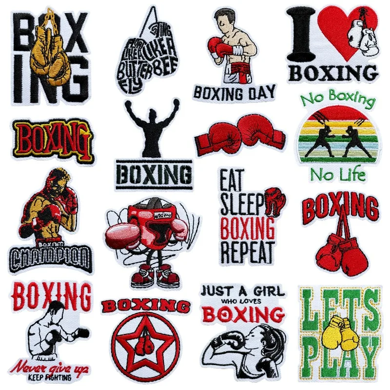 Boxing Themed Iron On Sequins Embroidered Patches Sport Sew On Patch Applique for Clothing DIY Hat Jeans T-shirt Bags Socks