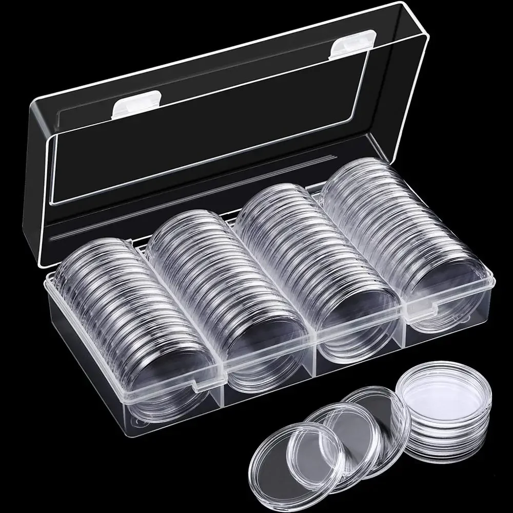 

60Pcs 41mm Coin Capsule Case Holder with Storage Organizer Box for Silver Eagle Dollar Commemorative Old Coin Collection