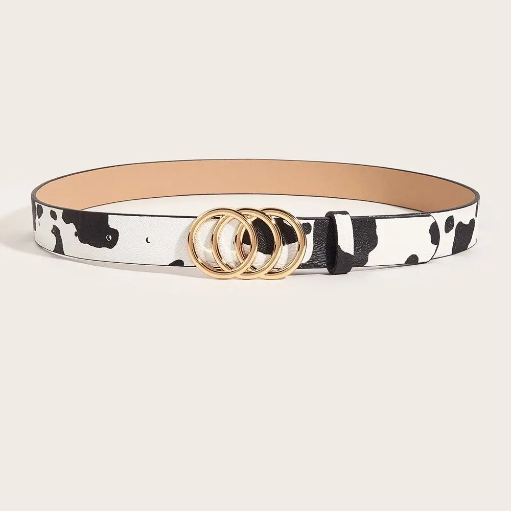 

New PU Leather Belt Triple Round Buckle Adjustable Waistband Waist Strap Decor Accessories