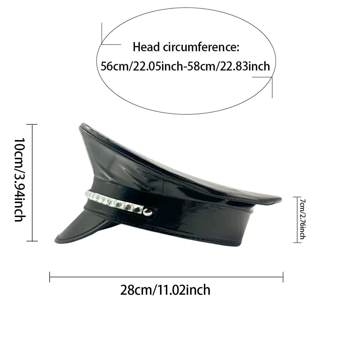 หมวกหนังเลเซอร์ HongLuan ประดับคริสตัลและหมวกทหารสำหรับผู้หญิง อุปกรณ์เสริมสำหรับงานเทศกาลดนตรีและงานปาร์ตี้ หมวกคอสเพลย์สำหรับผู้ชายและผู้หญิง