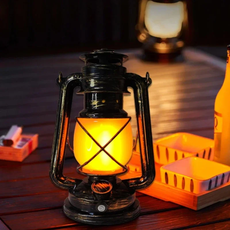 Retro USB Rechargeable LED Table Lamp Atmosphere Light Desktop Lamp Portable Lanterns Hanging Camping Lamp Small Horse Lamp