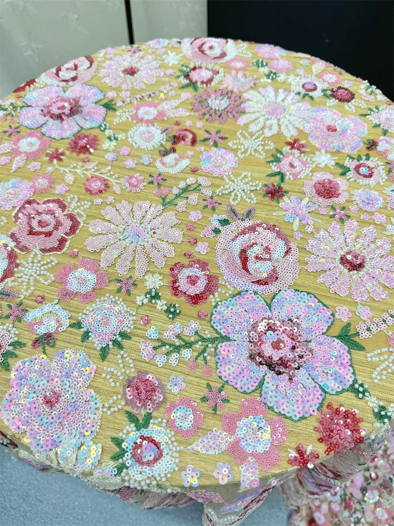 

1yard Luxurious Heavy industry flower sequin embroidery embroidery fabrics for clothing cheongsam dress accessories fabric