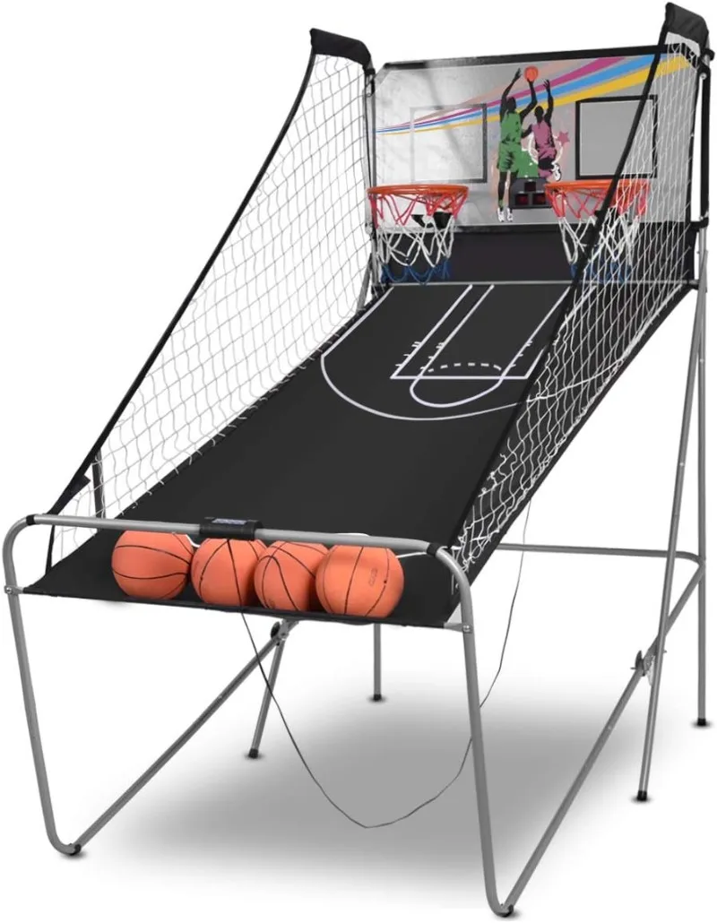 

Giantex Foldable Basketball Arcade Game, 8 Game Options, Electronic Double Shot 2 Player w/ 4 Balls and LED Scoring System