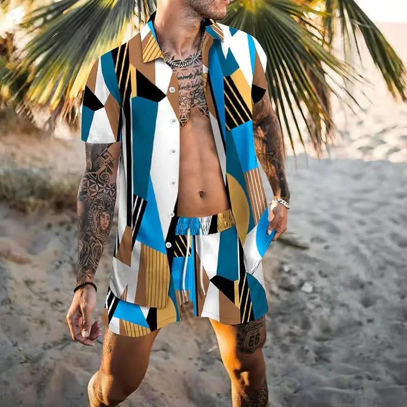 

New Men Hawaiian Sets Summer Printing Fashion Beach Short Sleeve Shirt Shorts Casual Trip Mens 2 Piece Suit 2023