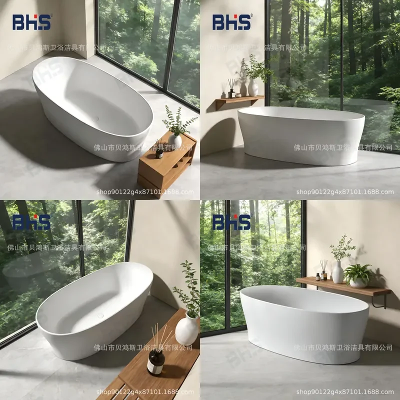 For Household Hotel B&B Integrated Oval Bathtub Polymer Artificial Stone Shower Tub Durable Export Source Factory Direct
