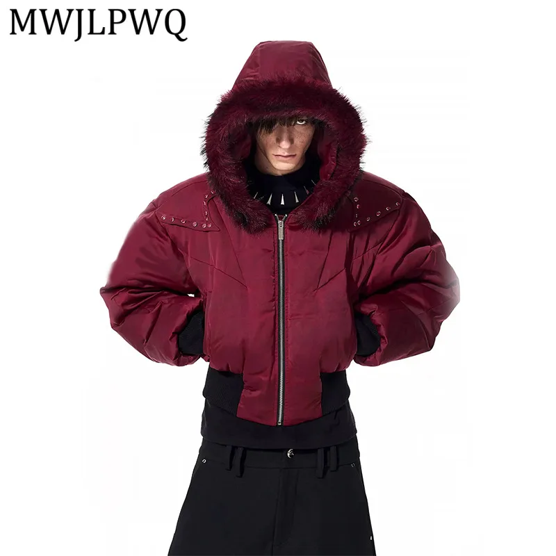 

Мужская зимняя куртка MWJLPWQ Street Deconstructed: элитный укороченный пуховик с меховым воротником и капюшоном, утепленный, модель 13112