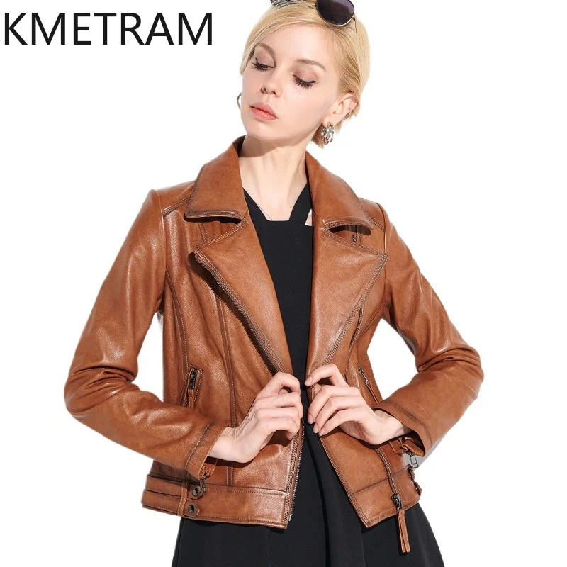 100% Sheepskin Genuine Leather Jacket Women New in Outerwears Cropped Motorcycle Jackets Autumn and Winter Clothes 2024 дубленка